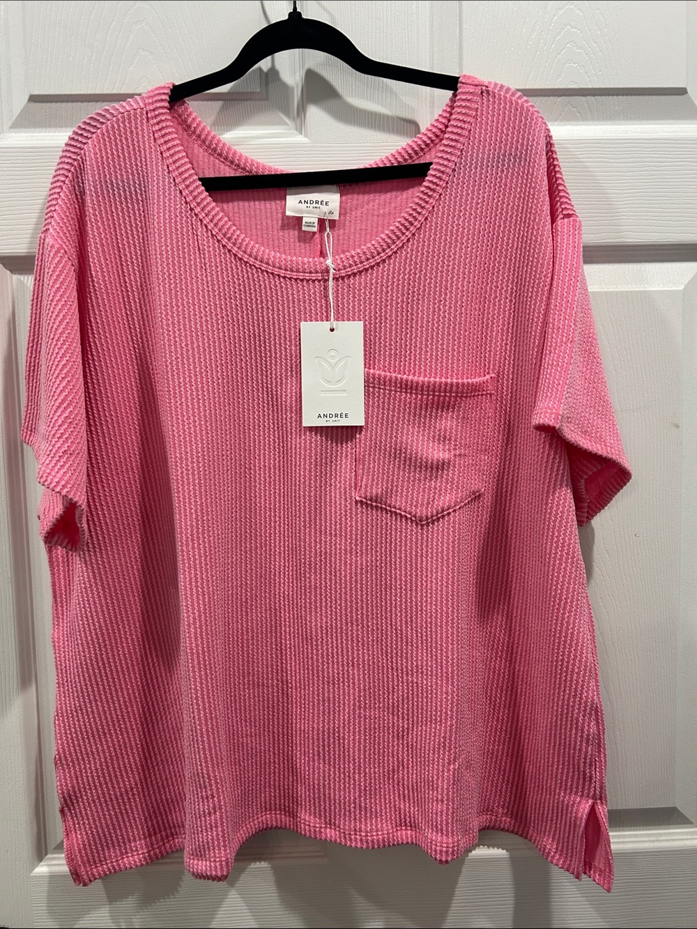 NWT 2x Andrée Pink Waffle Knit Pocket Sweater Tee